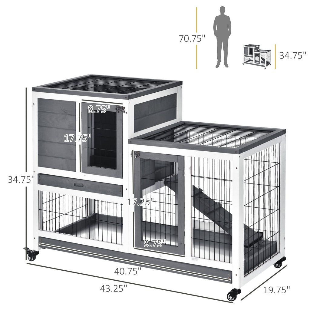 PawHut Wooden Rabbit Hutch Elevated Bunny Cage