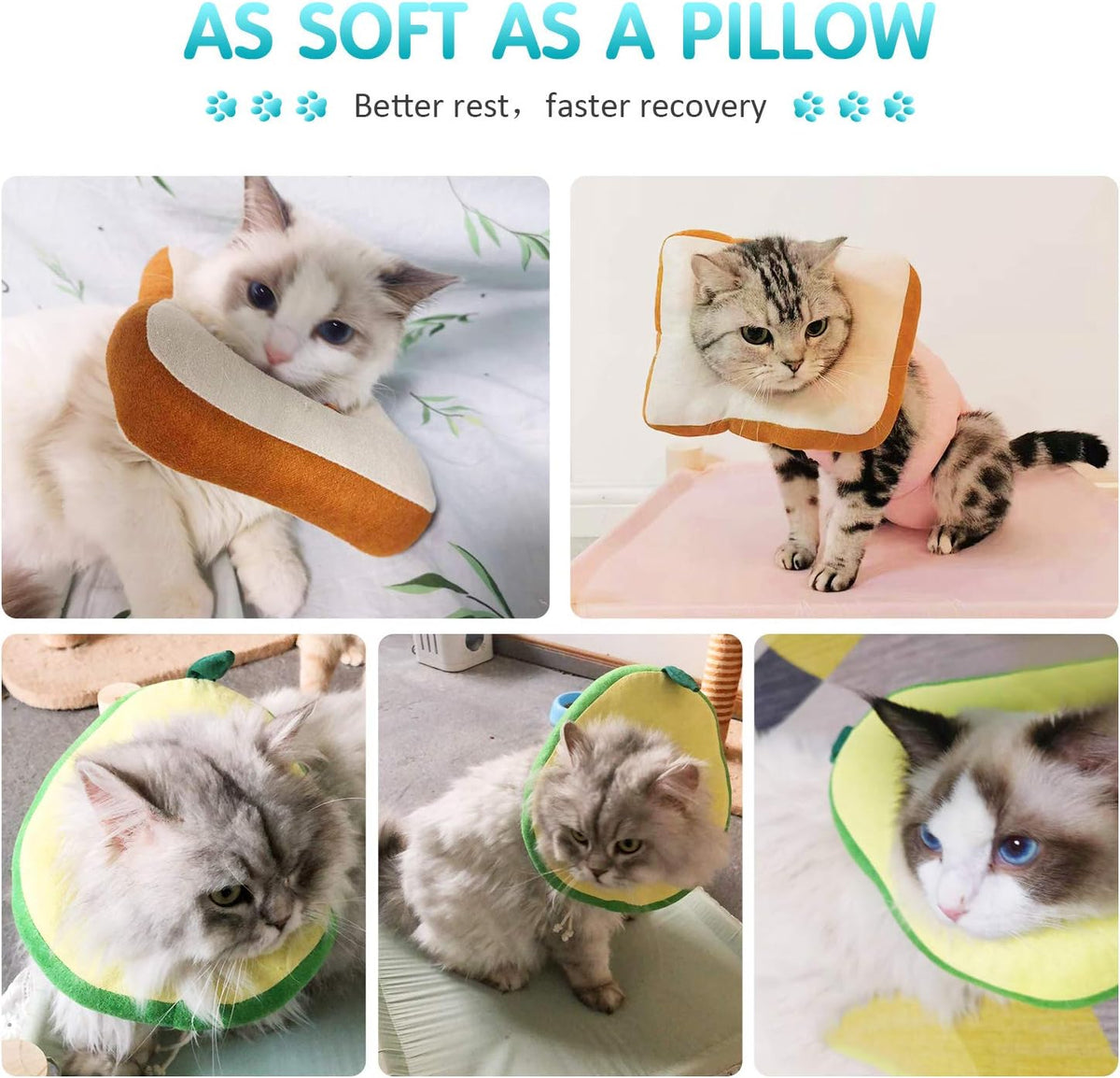 Soft Adjustable Cat Recovery Collar Cone – Cute Avocado & Toast E-Collar