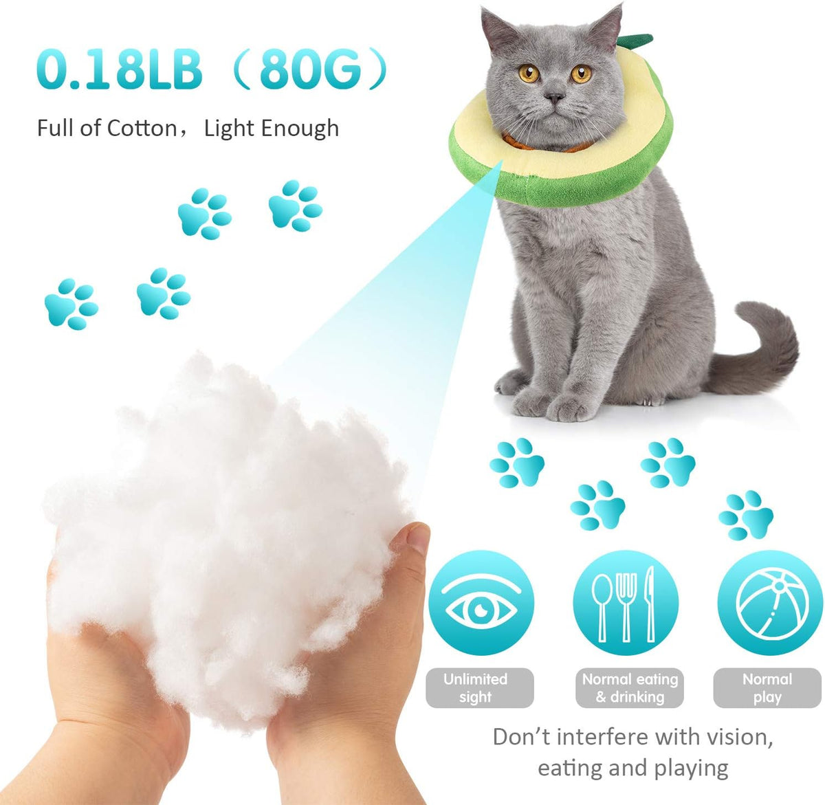 Soft Adjustable Cat Recovery Collar Cone – Cute Avocado & Toast E-Collar