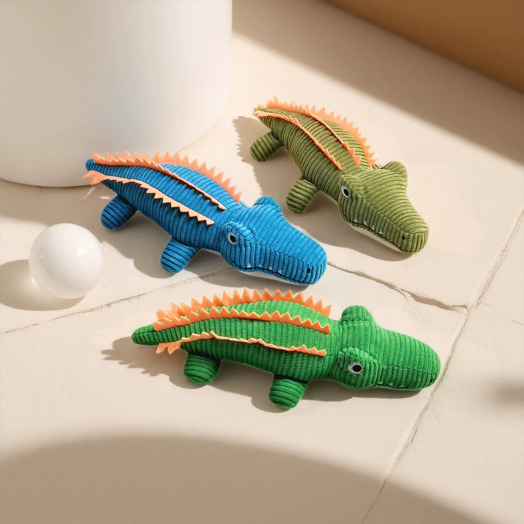 Cute Alligator Plush Dog Toy – Corduroy Squeaky Alligator Chew Toy for Puppies & Small Dogs