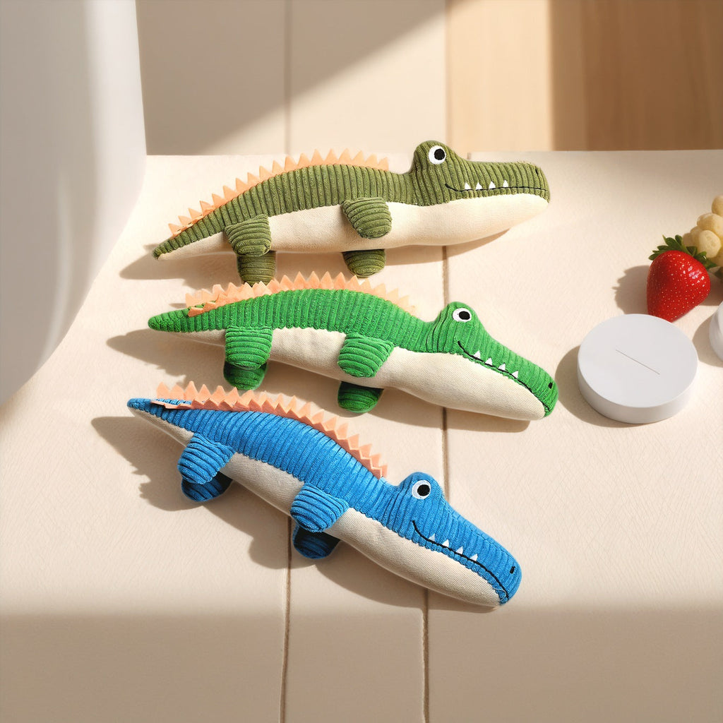 Cute Alligator Plush Dog Toy – Corduroy Squeaky Alligator Chew Toy for Puppies & Small Dogs