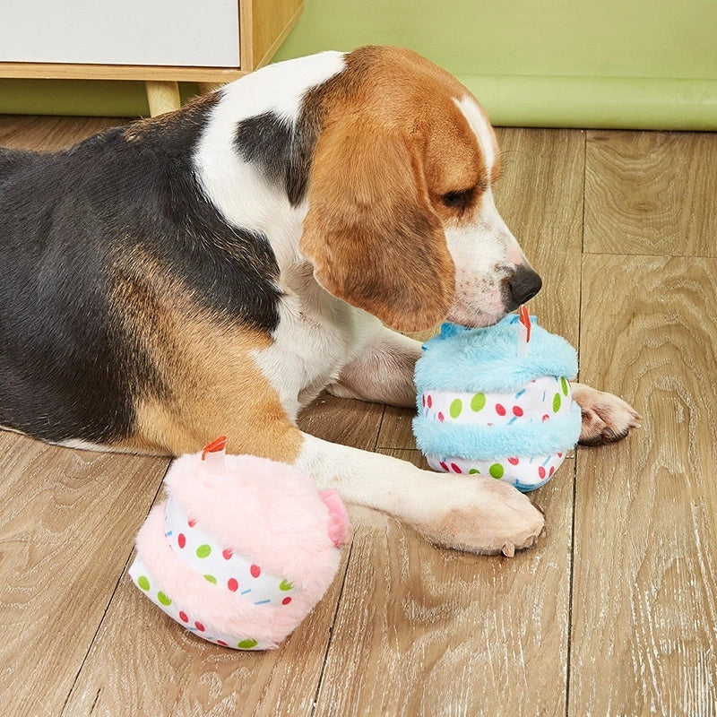 Birthday Cake Plush Dog Toy with Squeaker