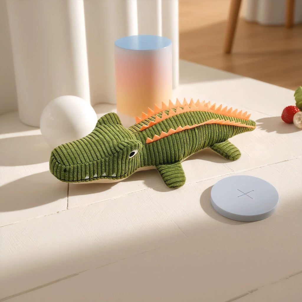 Cute Alligator Plush Dog Toy – Corduroy Squeaky Alligator Chew Toy for Puppies & Small Dogs