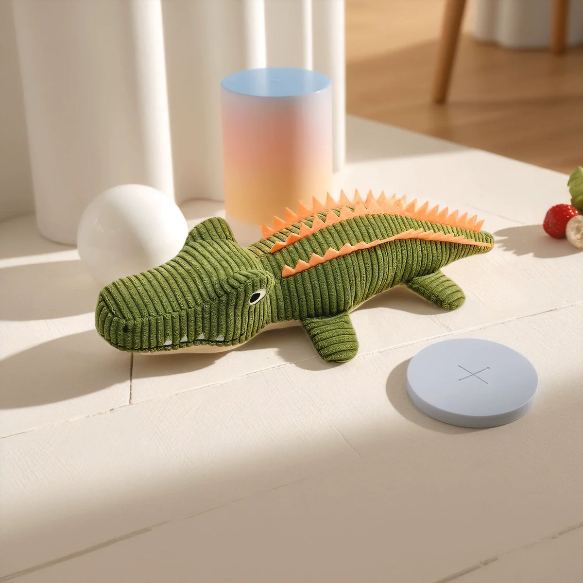 Cute Alligator Plush Dog Toy – Corduroy Squeaky Alligator Chew Toy for Puppies & Small Dogs