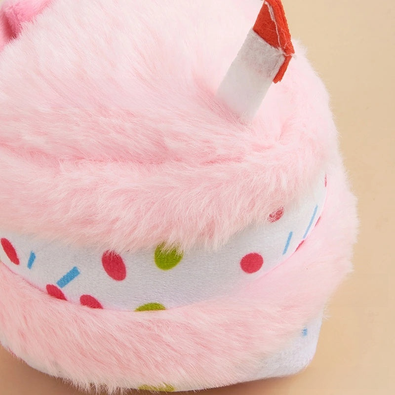 Birthday Cake Plush Dog Toy with Squeaker