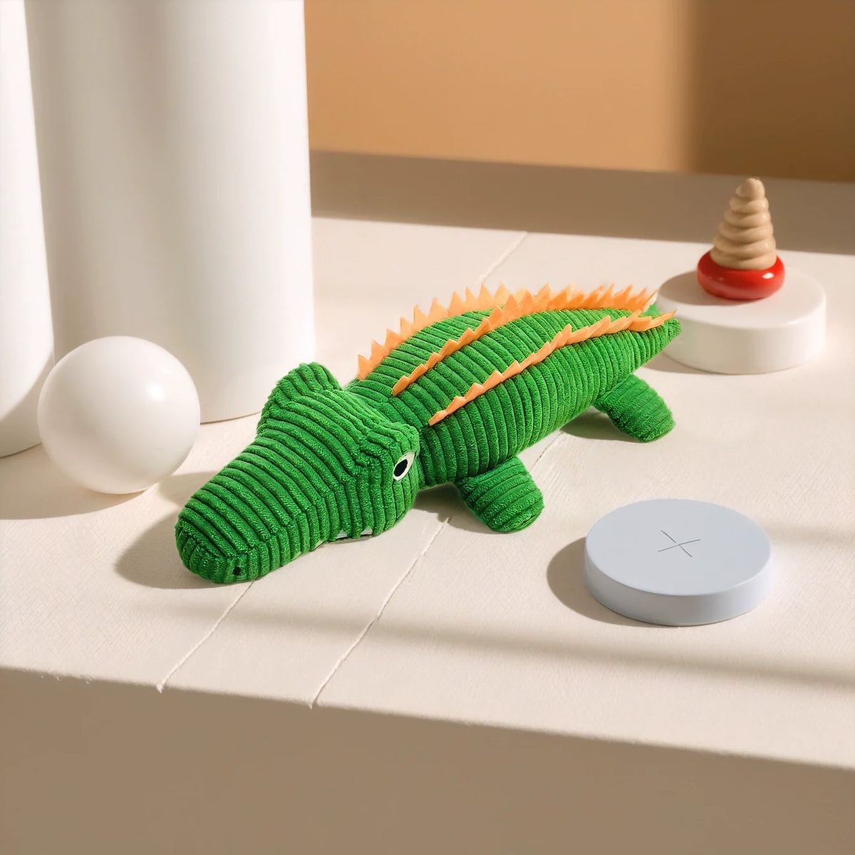 Cute Alligator Plush Dog Toy – Corduroy Squeaky Alligator Chew Toy for Puppies & Small Dogs