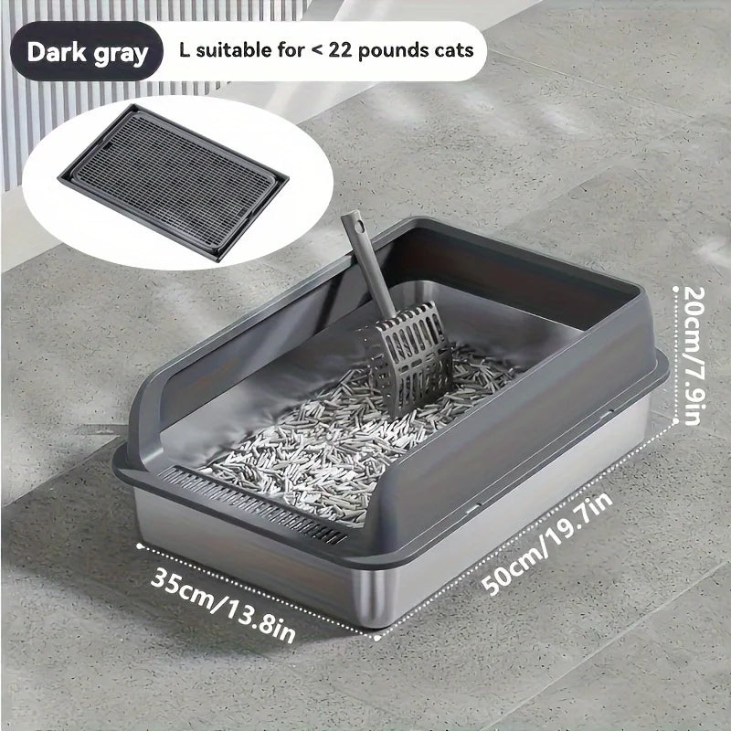 KEMORELA Stainless Steel Cat Litter Box with Lid | Enclosed High-Sided