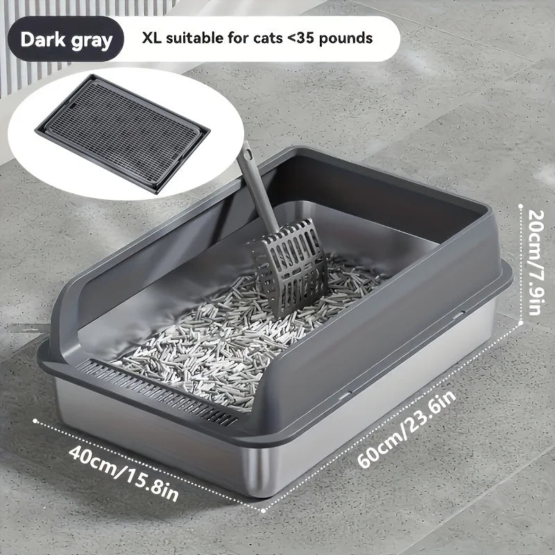 KEMORELA Stainless Steel Cat Litter Box with Lid | Enclosed High-Sided