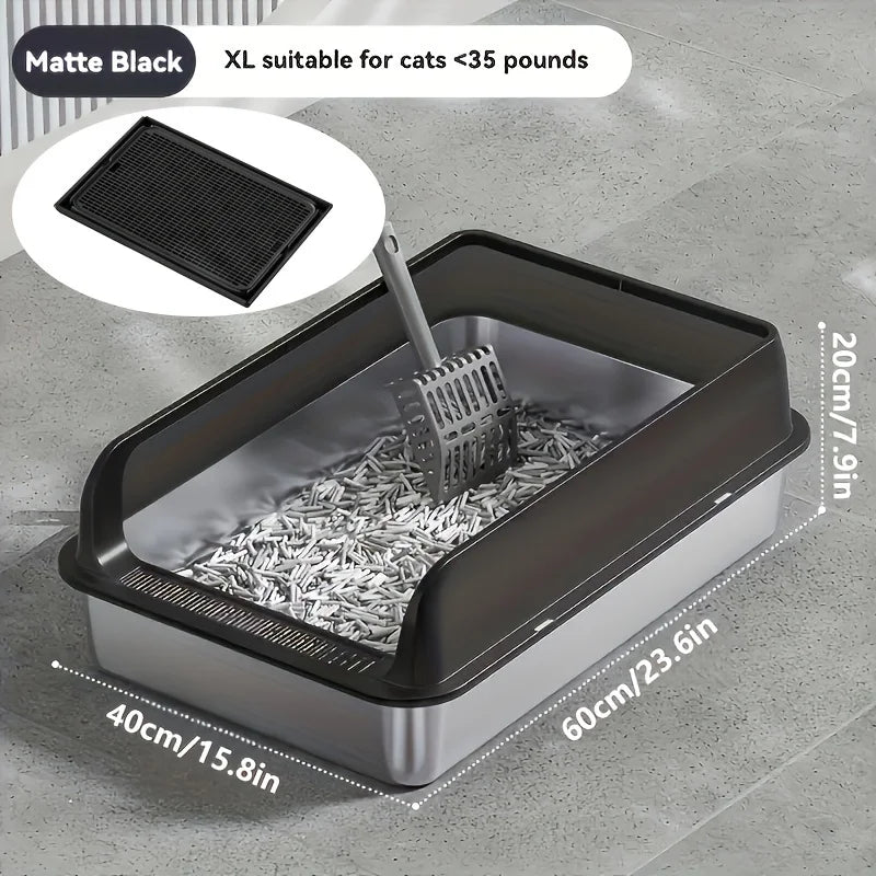 KEMORELA Stainless Steel Cat Litter Box with Lid | Enclosed High-Sided