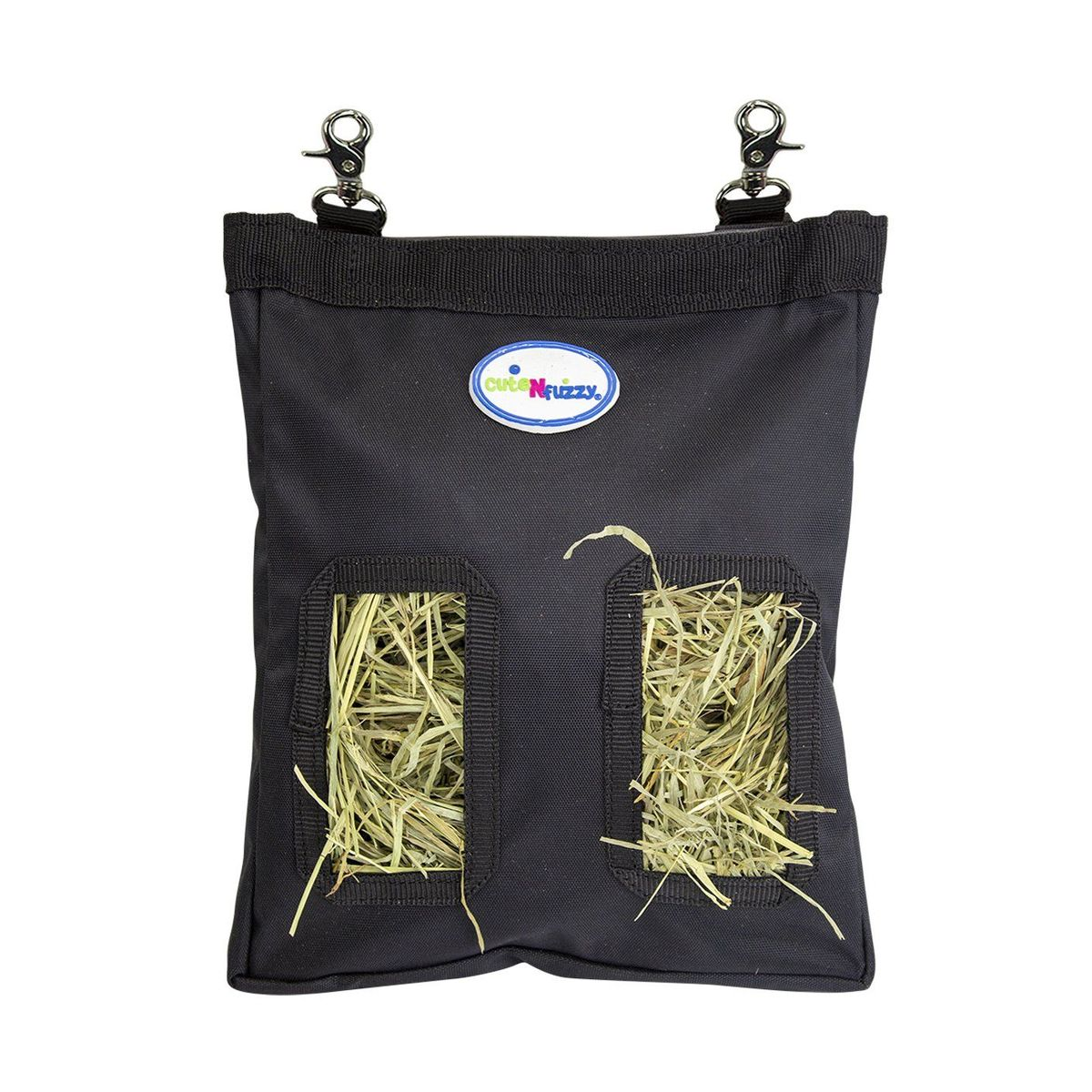 CuteNfuzzy 2-Opening Hay Bag for Rabbits, Guinea Pigs & Chinchillas, Compact Hanging Hay Feeder, 9" x 11" x 1.5", Helps Reduce Hay Waste & Cage Mess, 6-Month Warranty