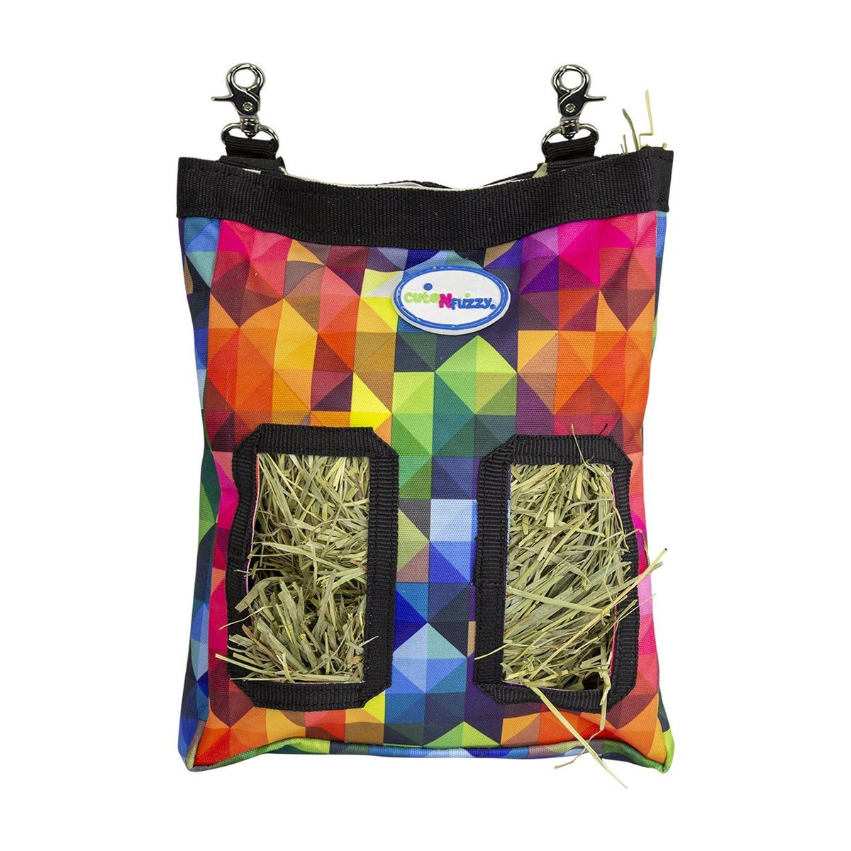 CuteNfuzzy 2-Opening Hay Bag for Rabbits, Guinea Pigs & Chinchillas, Compact Hanging Hay Feeder, 9" x 11" x 1.5", Helps Reduce Hay Waste & Cage Mess, 6-Month Warranty