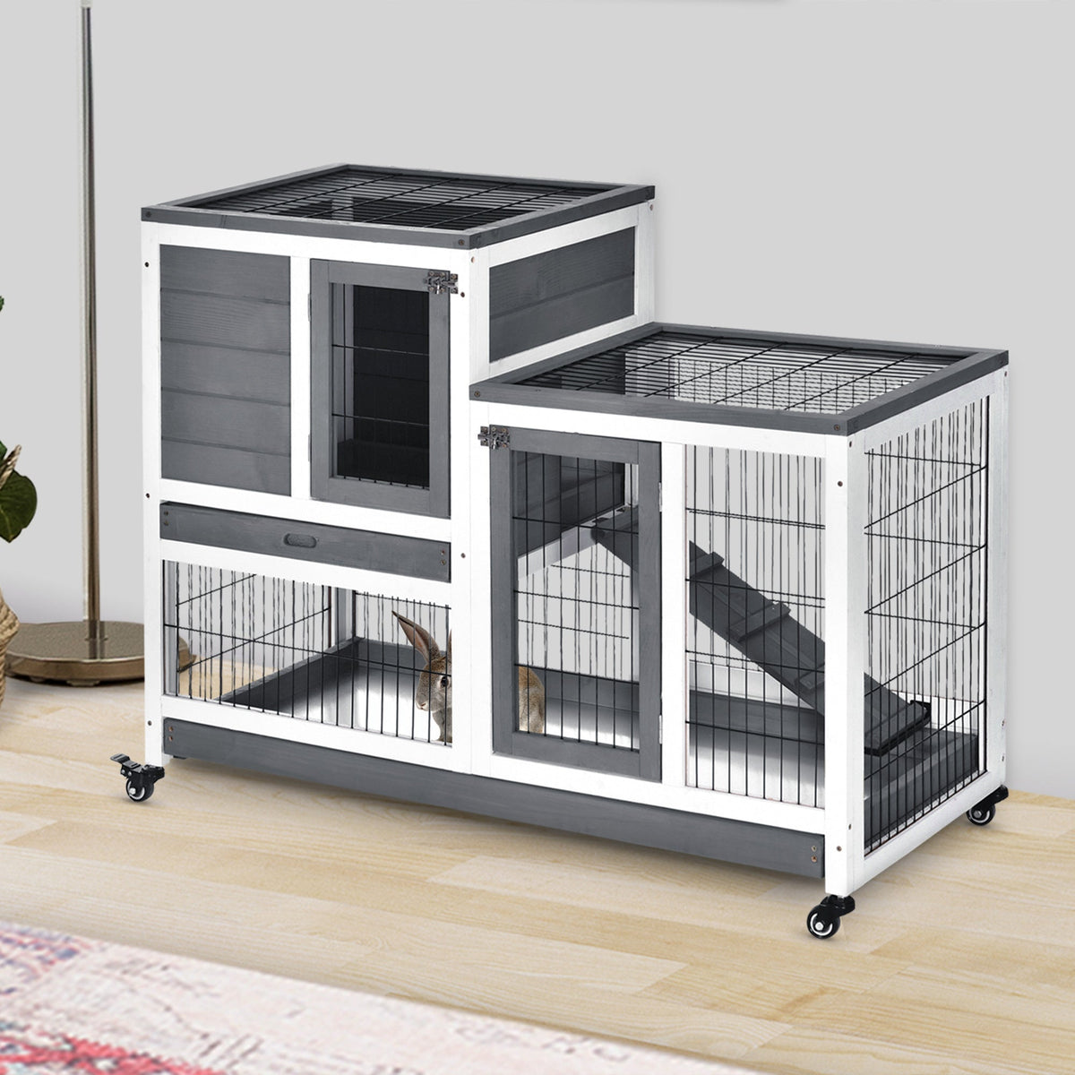 PawHut Wooden Rabbit Hutch Elevated Bunny Cage
